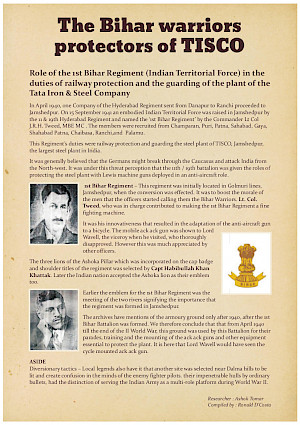 Role of First Bihar Regiment in guarding the railways and Tisco plant